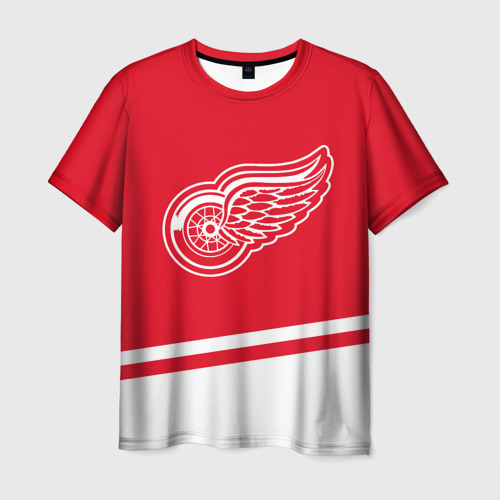 Мужская футболка с принтом Detroit Red Wings, Детройт Ред Уингз Диагональные полосы, вид спереди №1