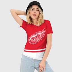 Женская футболка 3D Slim Detroit Red Wings, Детройт Ред Уингз Диагональные полосы - фото 2