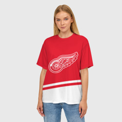 Женская футболка oversize 3D Detroit Red Wings, Детройт Ред Уингз Диагональные полосы - фото 2