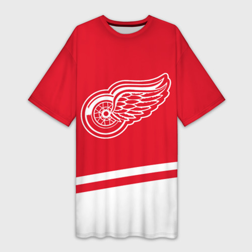 Платье-футболка 3D Detroit Red Wings, Детройт Ред Уингз Диагональные полосы, цвет 3D печать