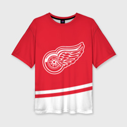 Женская футболка oversize 3D Detroit Red Wings, Детройт Ред Уингз Диагональные полосы