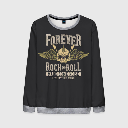 Мужской свитшот 3D Forever rock and roll, цвет меланж