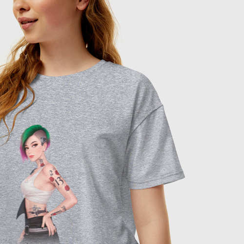 Женская футболка хлопок Oversize Judy Cyberpunk Джуди арт, цвет меланж - фото 3