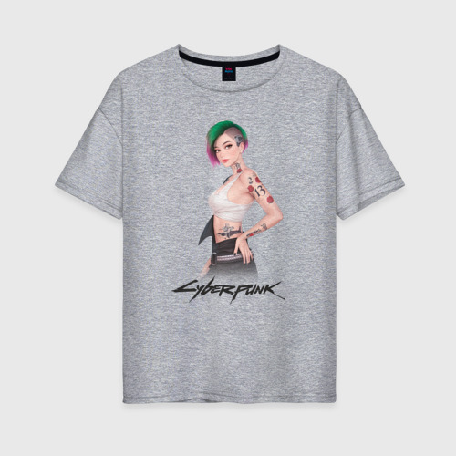Женская футболка хлопок Oversize Judy Cyberpunk Джуди арт, цвет меланж