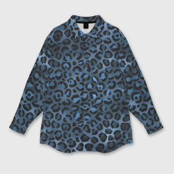Женская рубашка oversize 3D Синяя леопардовая шкура
