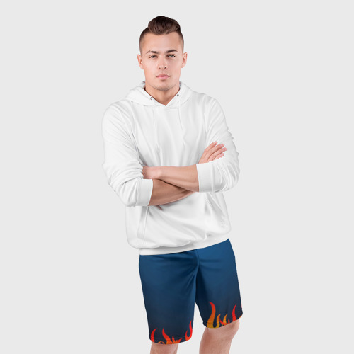 Мужские шорты спортивные с принтом Пламя огня синий фон, фото #4