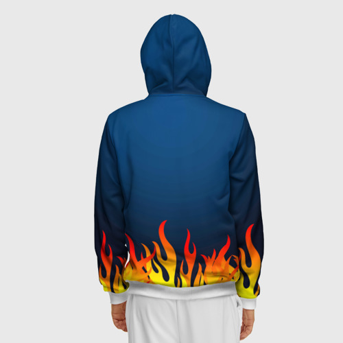 Мужская толстовка 3D на молнии с принтом Пламя огня синий фон, вид сзади #2