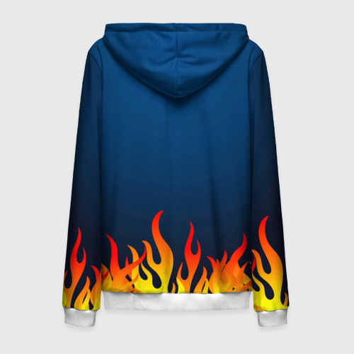 Мужская толстовка 3D на молнии с принтом Пламя огня синий фон, вид сзади #1