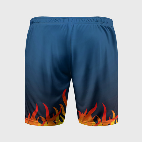 Мужские шорты спортивные с принтом Пламя огня синий фон, вид сзади #1