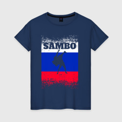 Женская футболка хлопок Самбо флаг РФ
