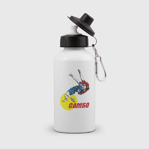 Бутылка спортивная с принтом Самбо бросок, вид спереди №1