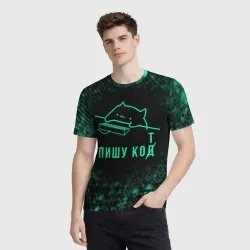 Мужская футболка 3D Пишу код Кот программист - фото 2