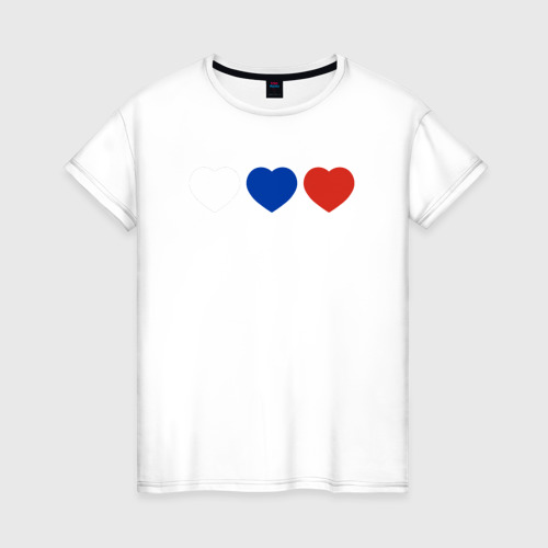 Женская футболка из хлопка с принтом Сердце триколор, вид спереди №1