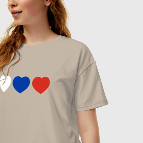 Женская футболка хлопок Oversize с принтом Сердце триколор, фото на моделе #1