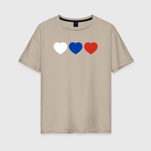 Женская футболка хлопок Oversize с принтом Сердце триколор, вид спереди #2