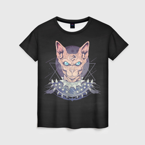 Женская футболка 3D с принтом Кот панк!, вид спереди #2