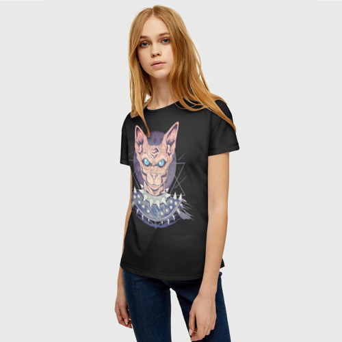 Женская футболка 3D с принтом Кот панк!, фото на моделе #1