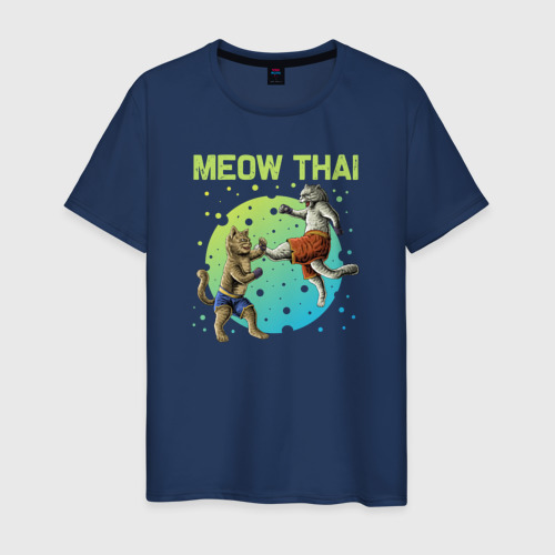Мужская футболка хлопок Мяу Тай бой котов, цвет темно-синий