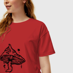 Женская футболка хлопок Oversize псилоцибиновый гриб черный - фото 2