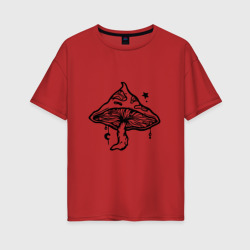 Женская футболка хлопок Oversize Псилоцибиновый гриб черный