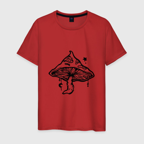 Мужская футболка хлопок Псилоцибиновый гриб черный, цвет красный