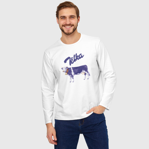 Мужской лонгслив oversize хлопок Milka Тёлка, цвет белый - фото 3