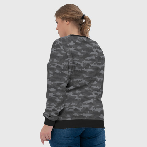 Женский свитшот 3D с принтом Тёмно-Серый (Камуфляж Рыбака), вид сзади #2