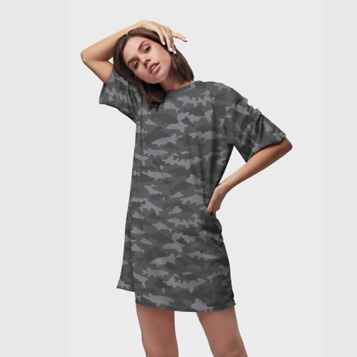 Платье-футболка 3D Тёмно-Серый Камуфляж Рыбака, цвет 3D печать - фото 3