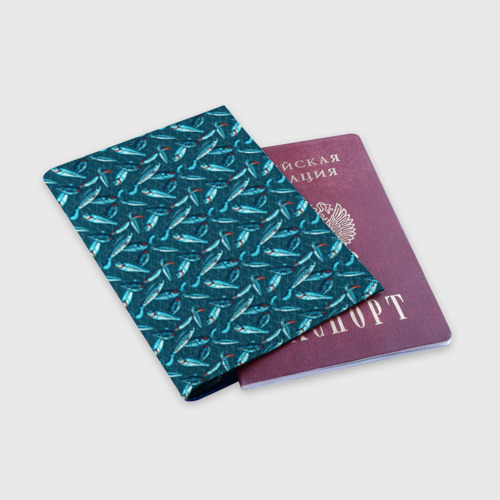 Обложка для паспорта матовая кожа Воблеры рыбки, цвет синий - фото 3