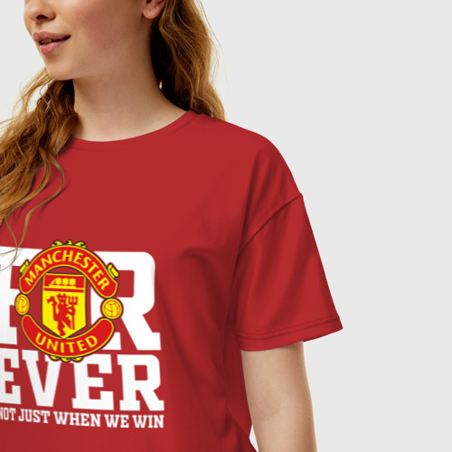 Женская футболка хлопок Oversize Manchester United forever not just when We win, цвет красный - фото 3