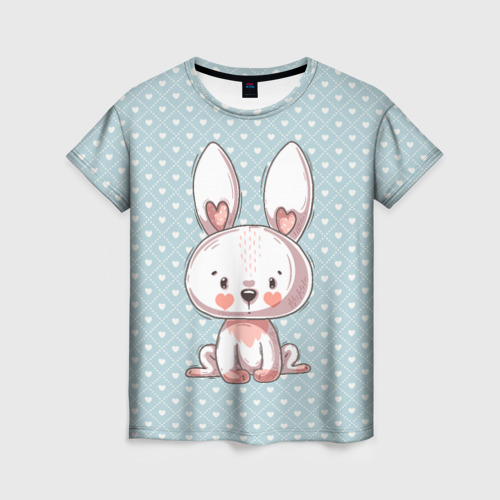 Женская футболка 3D с принтом Маленький зайчик, вид спереди #2