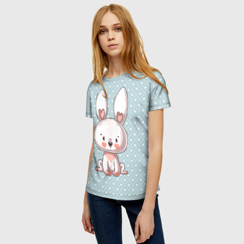 Женская футболка 3D с принтом Маленький зайчик, фото на моделе #1