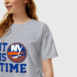 Женская футболка хлопок Oversize It Is New York Islanders Time Нью Йорк Айлендерс - фото 2