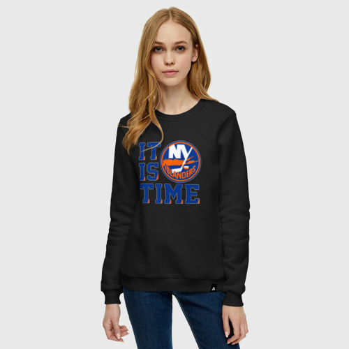 Женский свитшот хлопок с принтом It Is New York Islanders Time Нью Йорк Айлендерс, фото на моделе #1