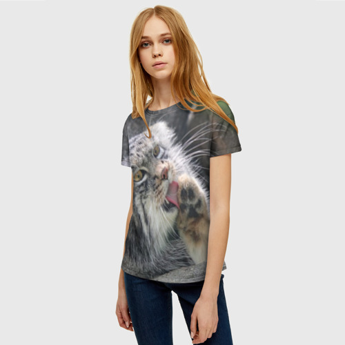 Женская футболка 3D Манул Лапка, цвет 3D печать - фото 3