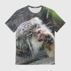 Мужская футболка 3D Манул Лапка