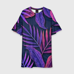 Детское платье 3D Neon Tropical Plants pattern