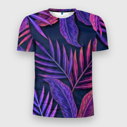 Мужская футболка 3D Slim Neon Tropical Plants pattern