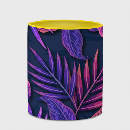 Кружка с полной запечаткой Neon Tropical Plants pattern, цвет белый + желтый - фото 4