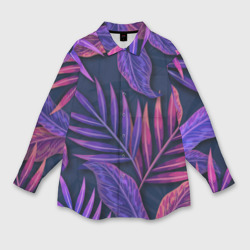 Женская рубашка oversize 3D Neon Tropical Plants pattern