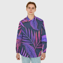Мужская рубашка oversize 3D Neon Tropical Plants pattern - фото 2