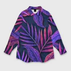 Женская рубашка oversize 3D Neon Tropical Plants pattern