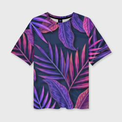 Женская футболка oversize 3D Neon Tropical Plants pattern