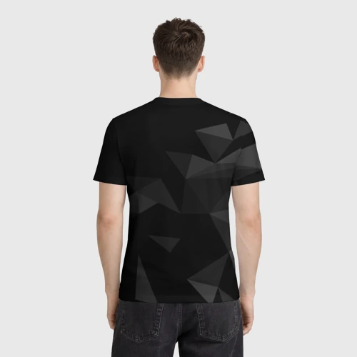 Мужская футболка 3D с принтом Yamaha серая геометрия, вид сзади #2
