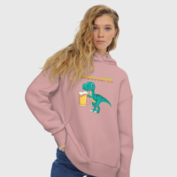 Женское худи Oversize хлопок Довольный пивозаврик - фото 2