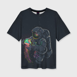 Женская футболка oversize 3D Космонавт и медуза