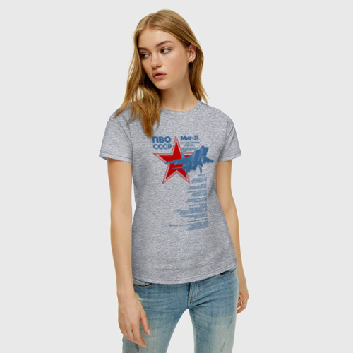 Женская футболка хлопок Перехватчик Миг-31, цвет меланж - фото 3