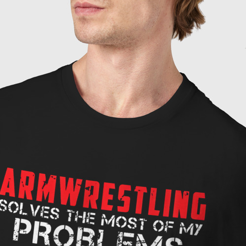 Мужская футболка хлопок Армрестлинг решает большинство моих проблем, тяжелая атлетика решает остальные, цвет черный - фото 6
