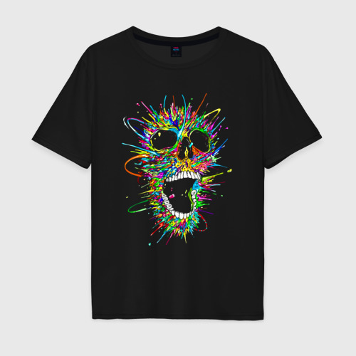 Мужская футболка хлопок Oversize Color skull Neon, цвет черный