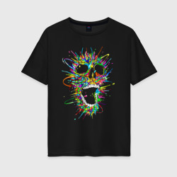 Женская футболка хлопок Oversize Color skull Neon